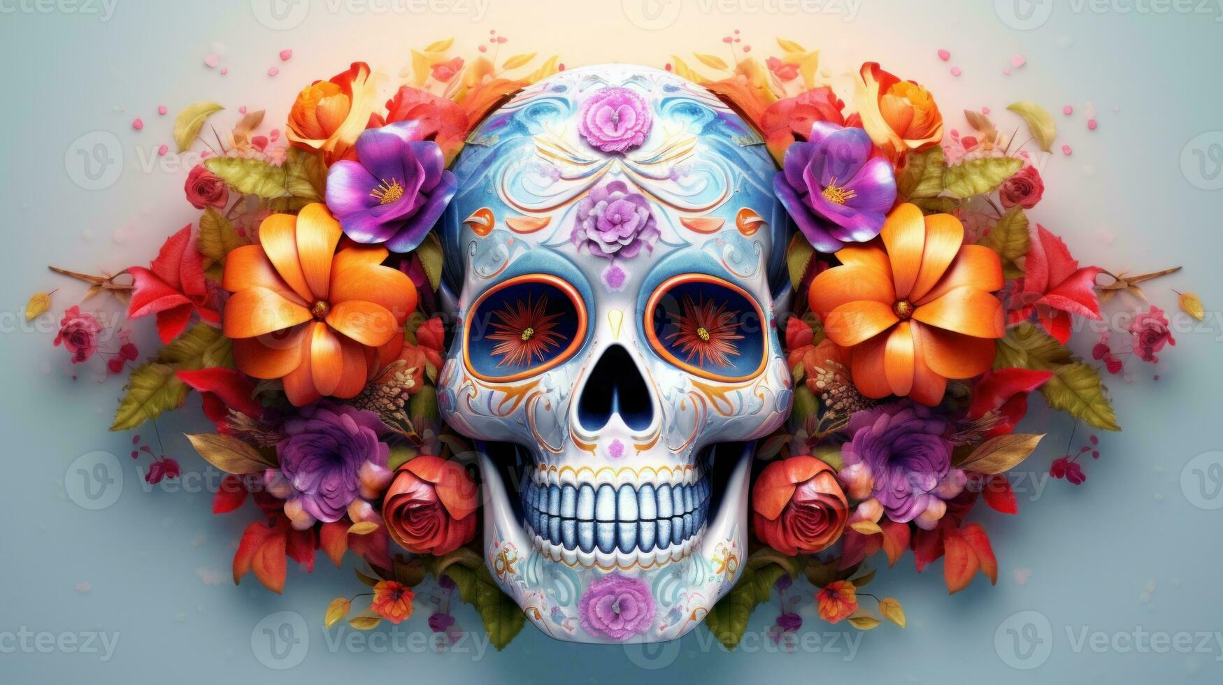 Day of the dead, Dia de los muertos holiday poster. Illustration AI Generative photo