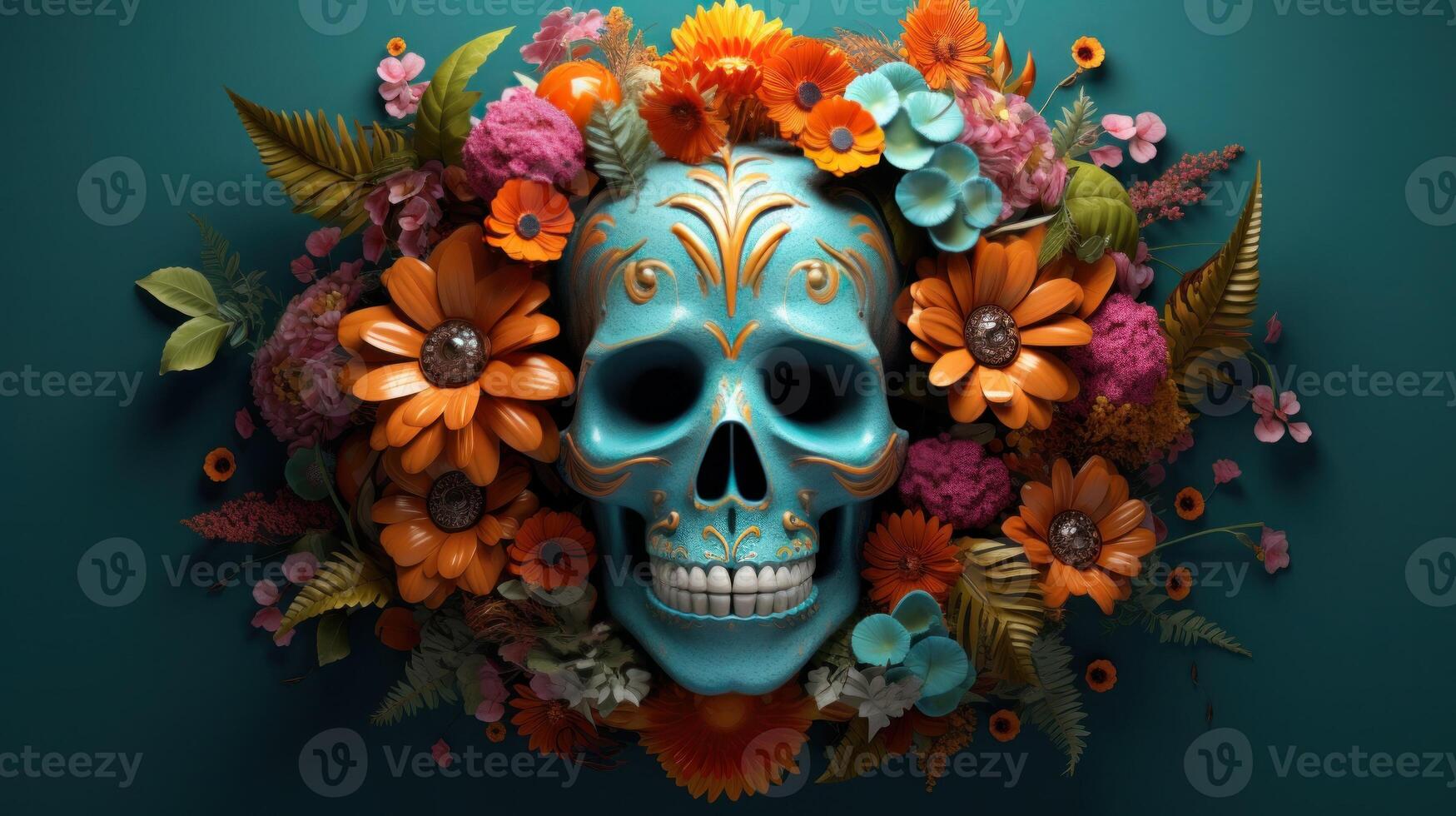 Day of the dead, Dia de los muertos holiday poster. Illustration AI Generative photo