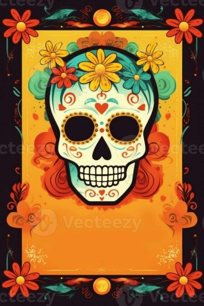 Day of the dead, Dia de los muertos holiday poster. Illustration AI Generative photo