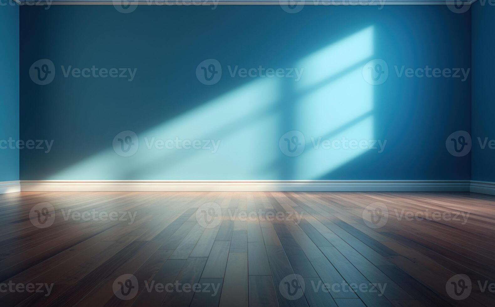 An empty room with blue walls and hardwood floor Illustration photo