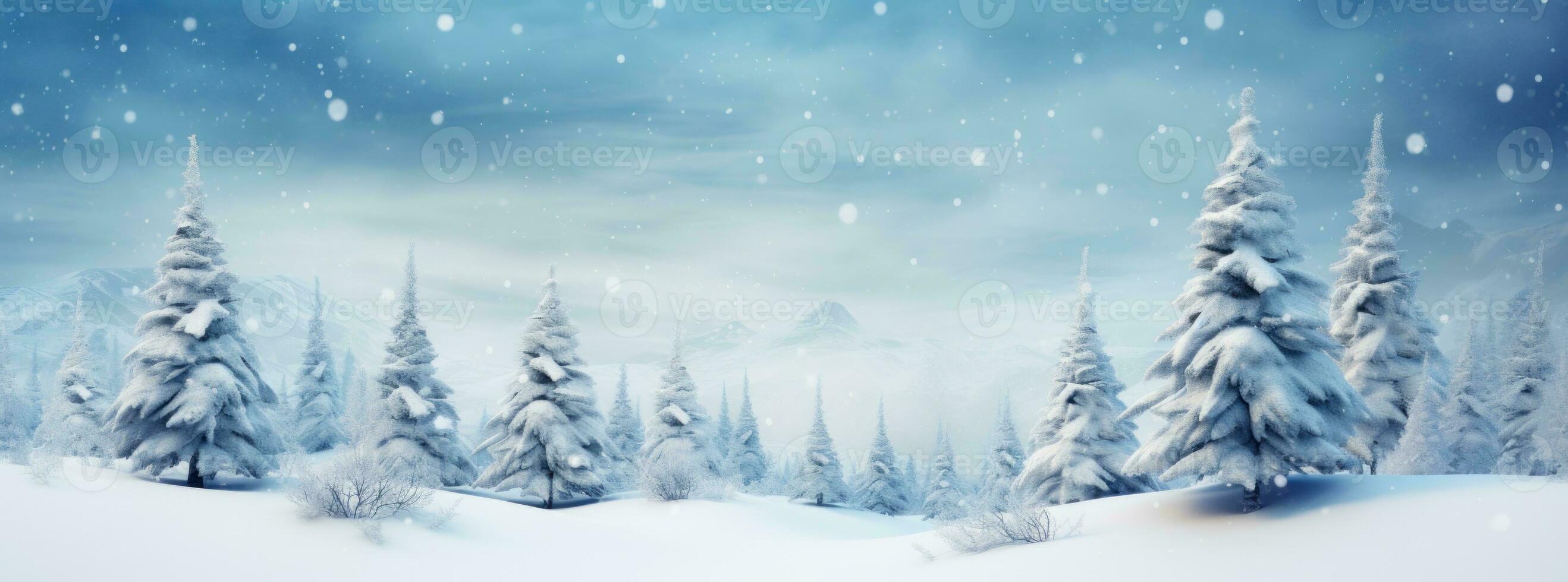 Blue winter background with Christmas tree. Illustration AI Generative photo