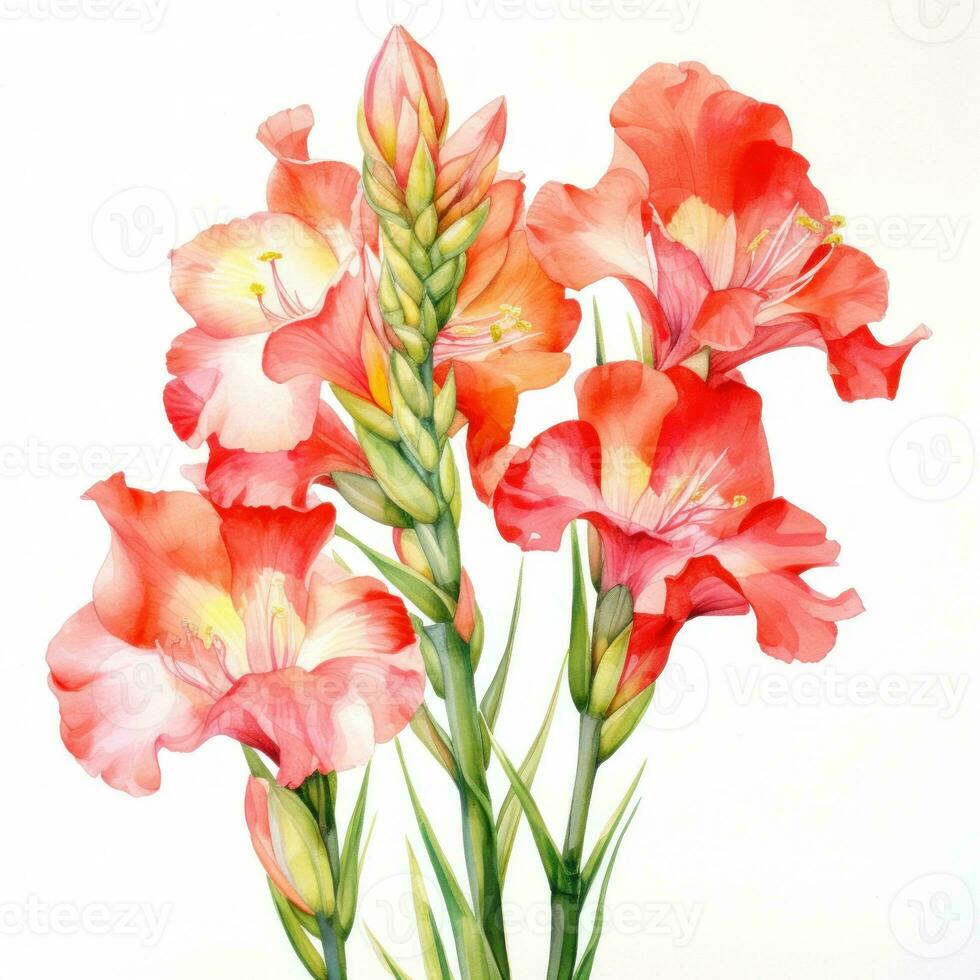 Gladioli watercolor flowers. Illustration AI Generative photo