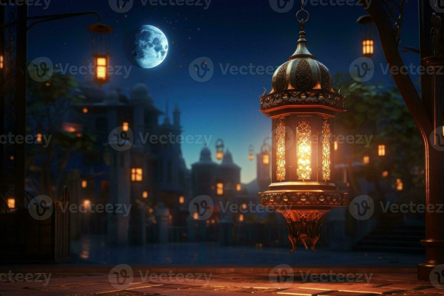 Ramadan background with lantern. Illustration AI Generative photo
