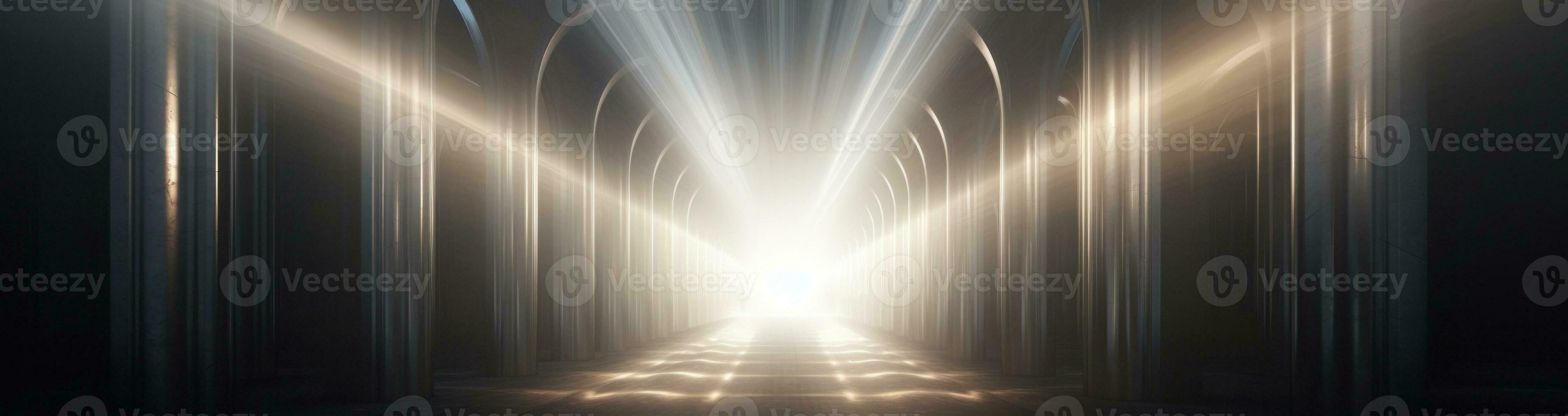 Hallway with light coming from behind a dark wall, in the style of motion blur panorama Illustration AI Generative photo