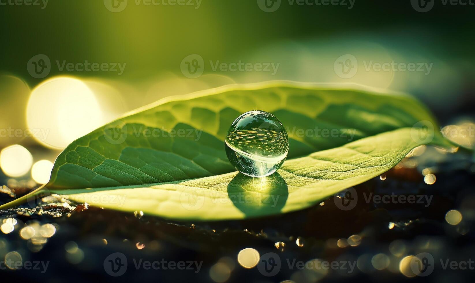 Green leaf with water drops. Illustration AI Generative photo