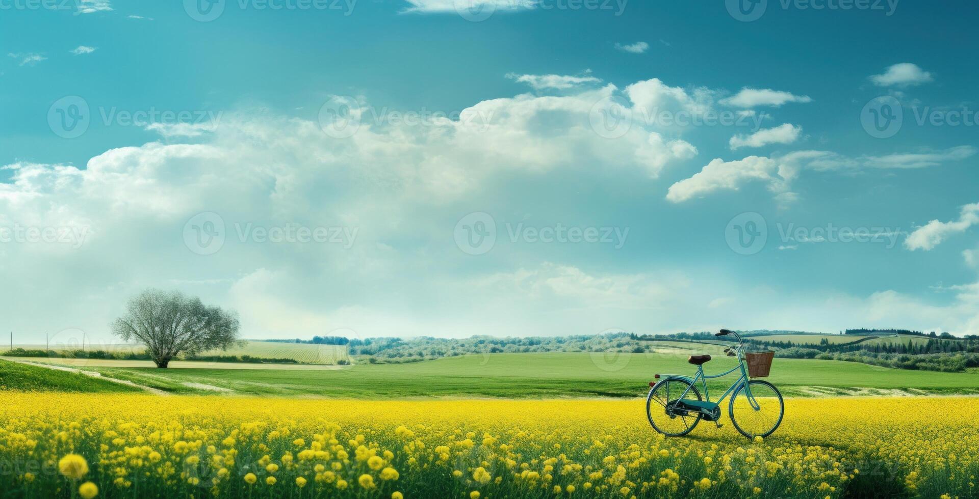 A bike in summer meadow. Illustration AI Generative photo