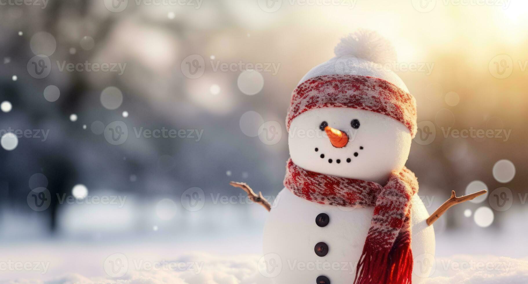 Winter background with snowman. Illustration AI Generative photo