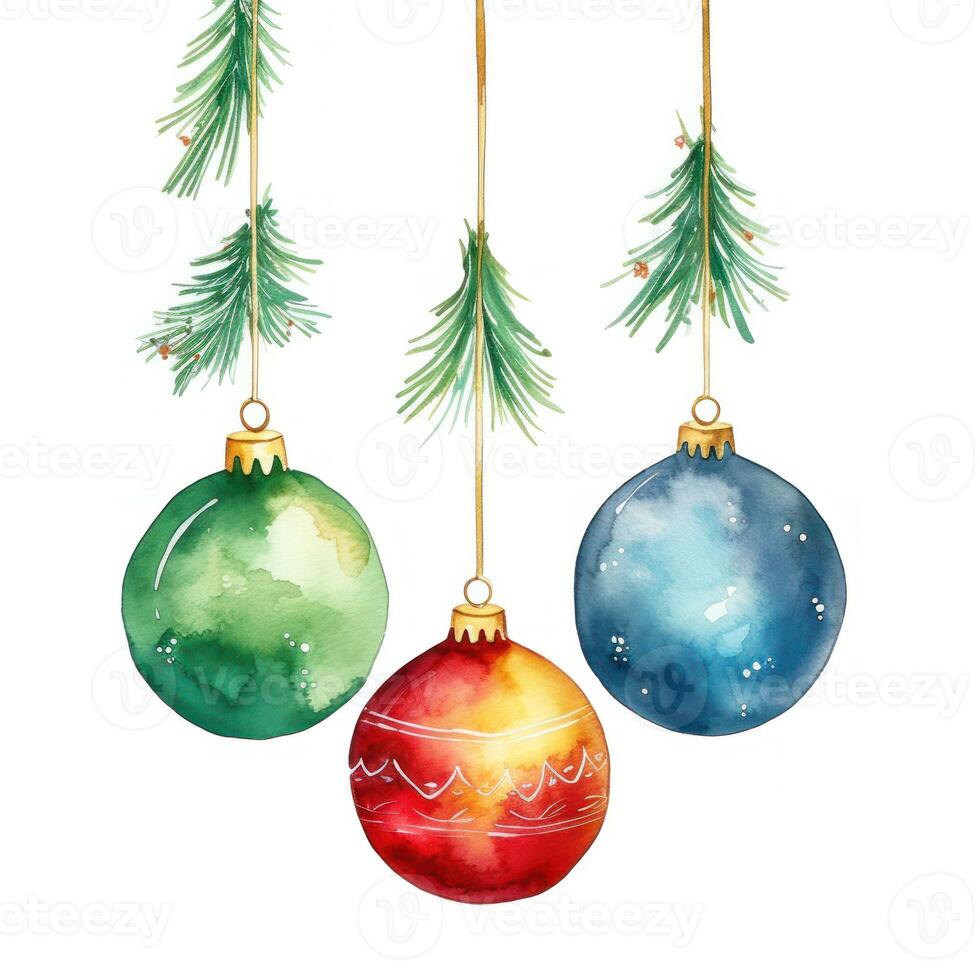 Watercolor Christmas ball background. Illustration AI Generative photo