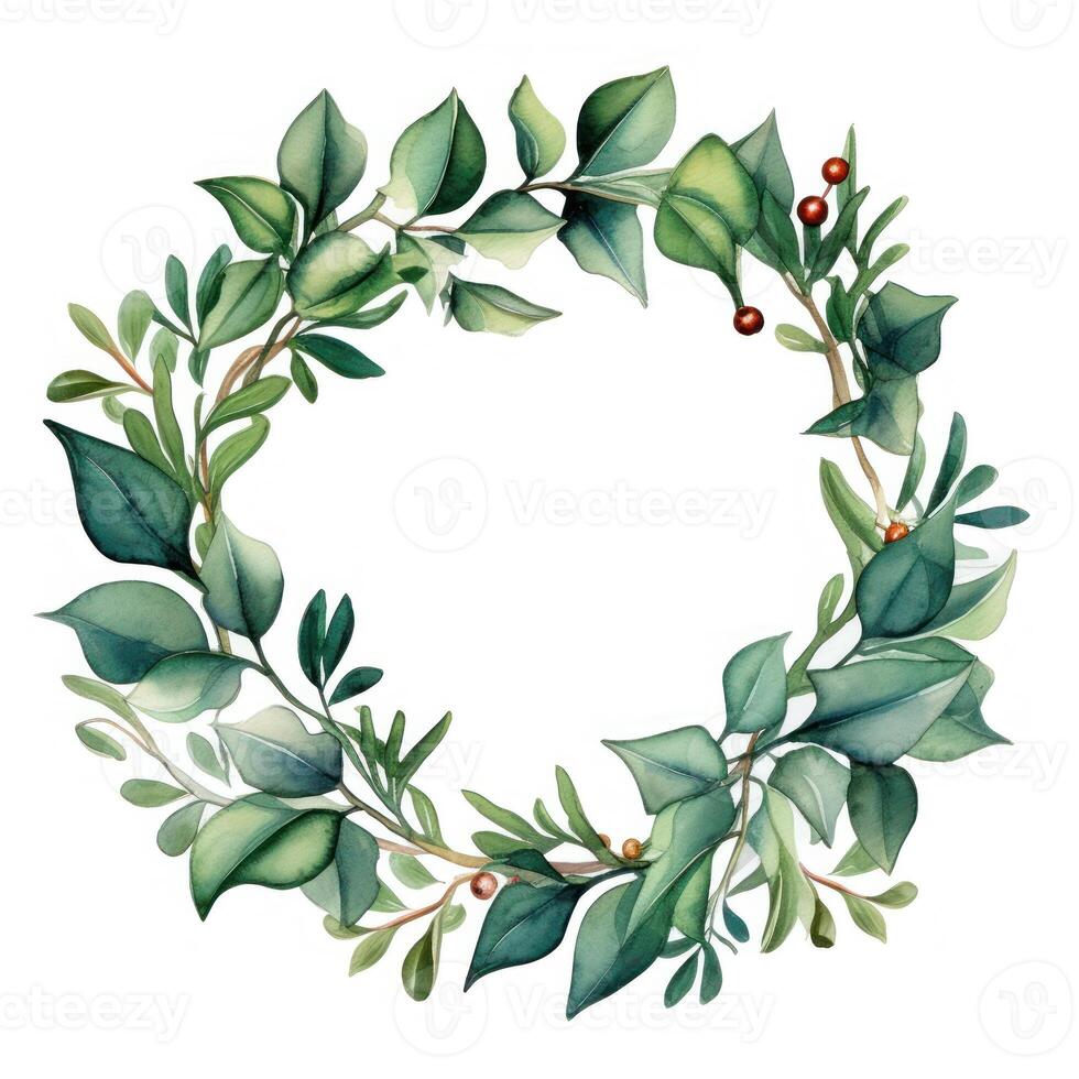 Watercolor Christmas Wreath Isolated. Illustration photo