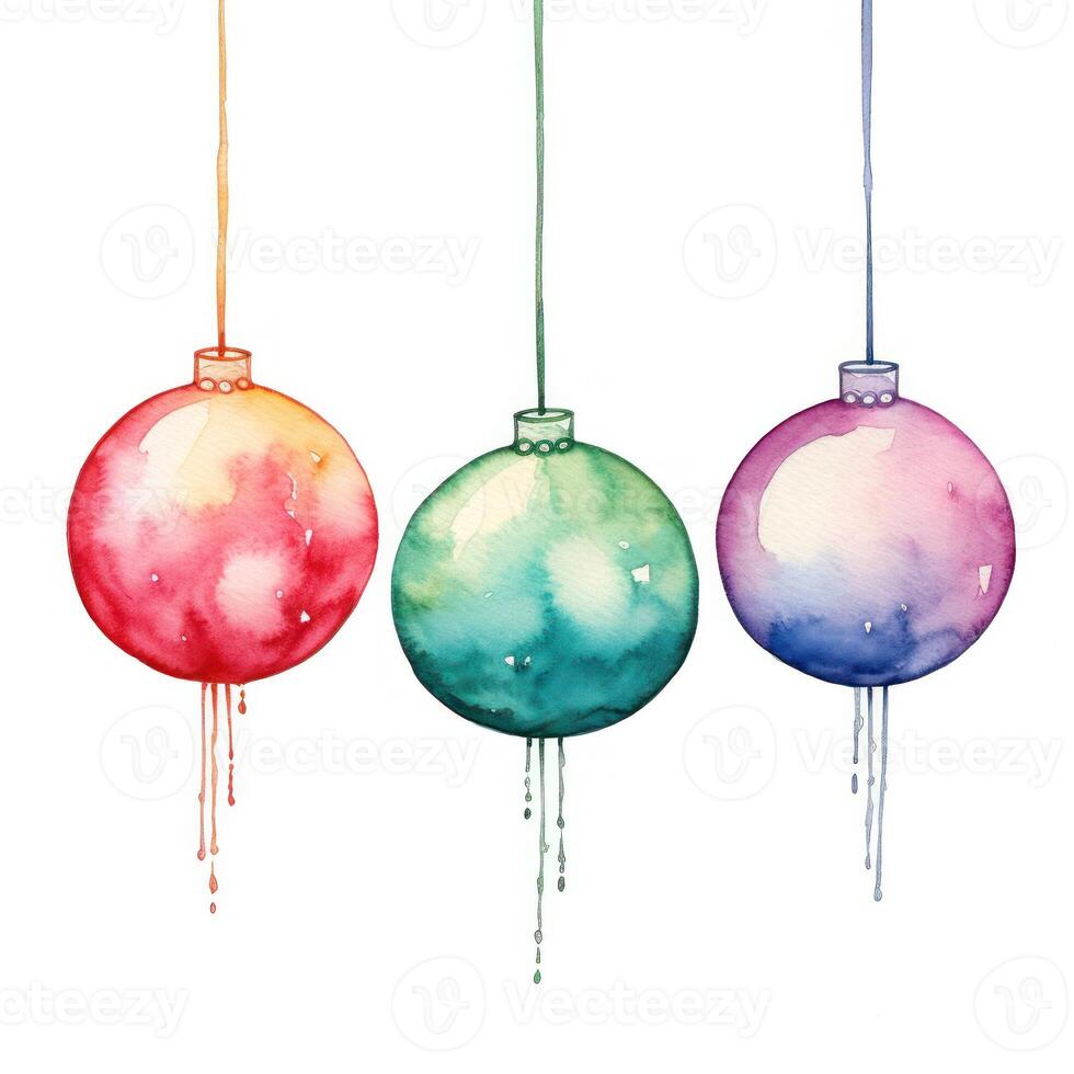 Watercolor Christmas ball background. Illustration AI Generative photo