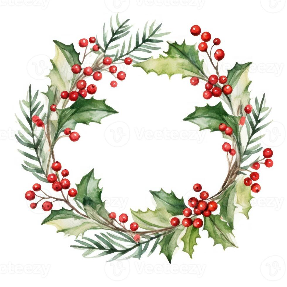Watercolor Christmas Wreath Isolated. Illustration photo