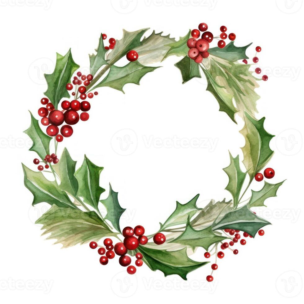Watercolor Christmas Wreath Isolated. Illustration photo