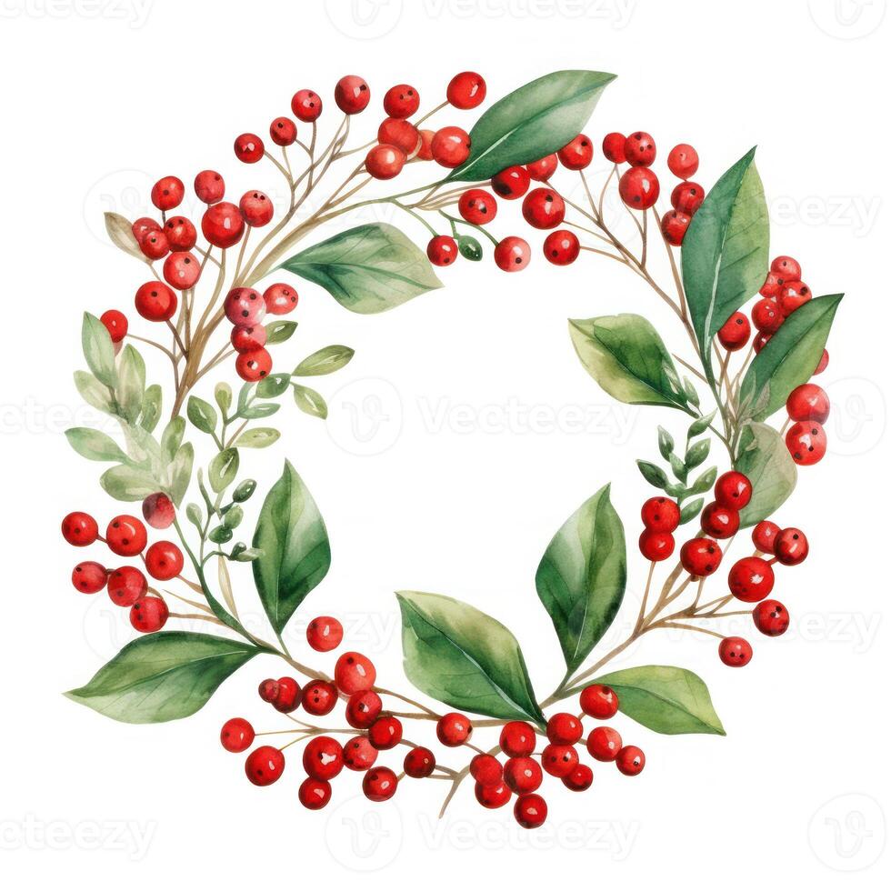 Watercolor Christmas Wreath Isolated. Illustration photo