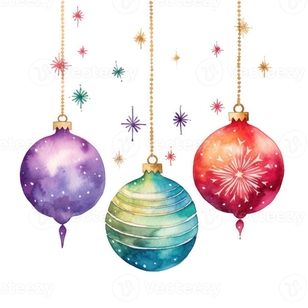 Watercolor Christmas ball background. Illustration AI Generative photo