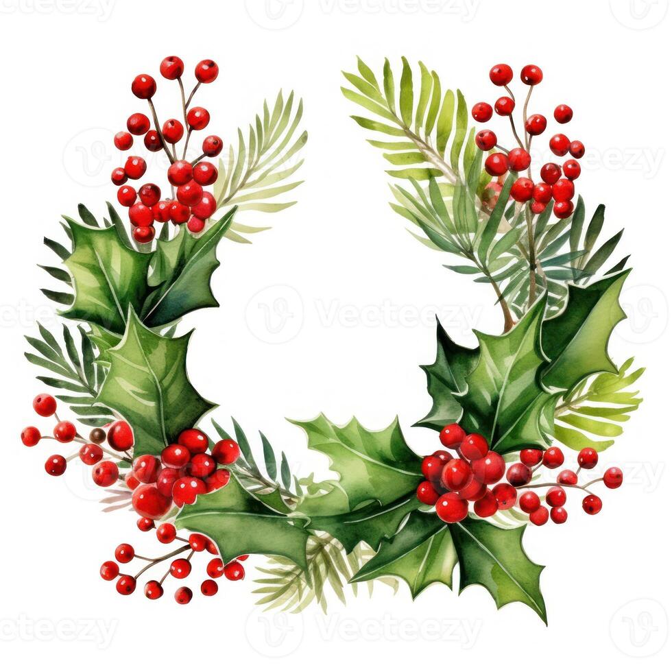 Watercolor Christmas Wreath Isolated. Illustration photo