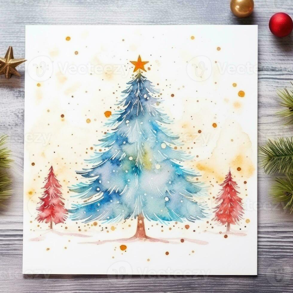 Watercolor Christmas card. Illustration AI Generative photo