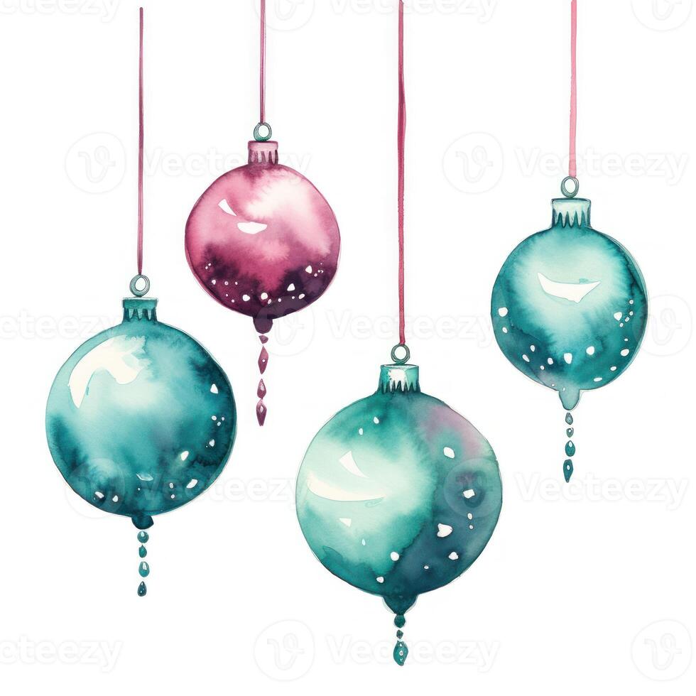 Watercolor Christmas ball background. Illustration AI Generative photo