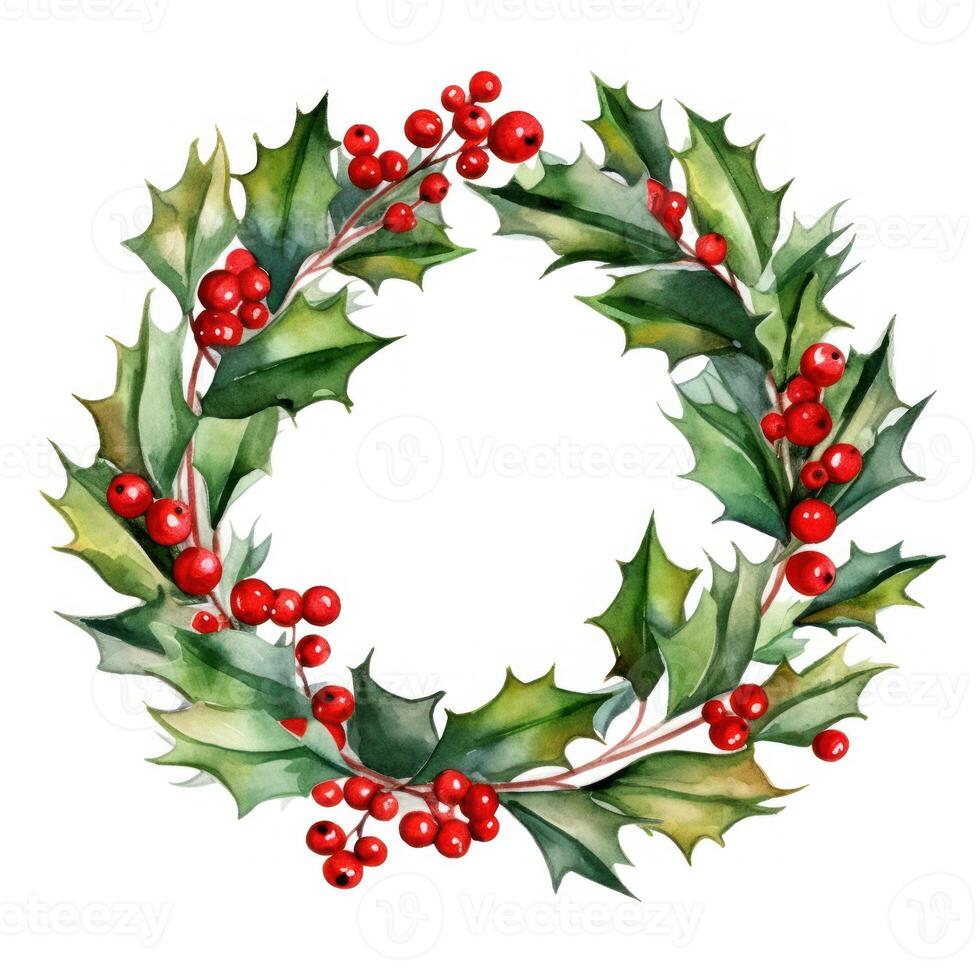 Watercolor Christmas Wreath Isolated. Illustration photo