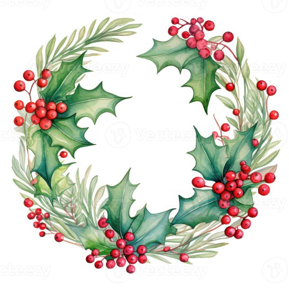 Watercolor Christmas Wreath Isolated. Illustration photo