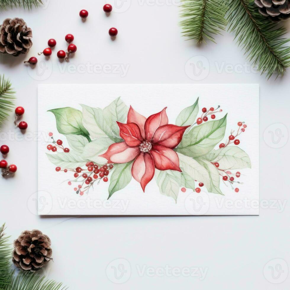 Watercolor Christmas card. Illustration AI Generative photo