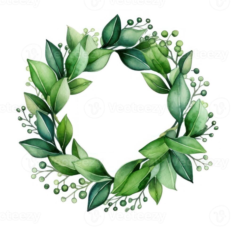 Watercolor Christmas Wreath Isolated. Illustration AI Generative photo