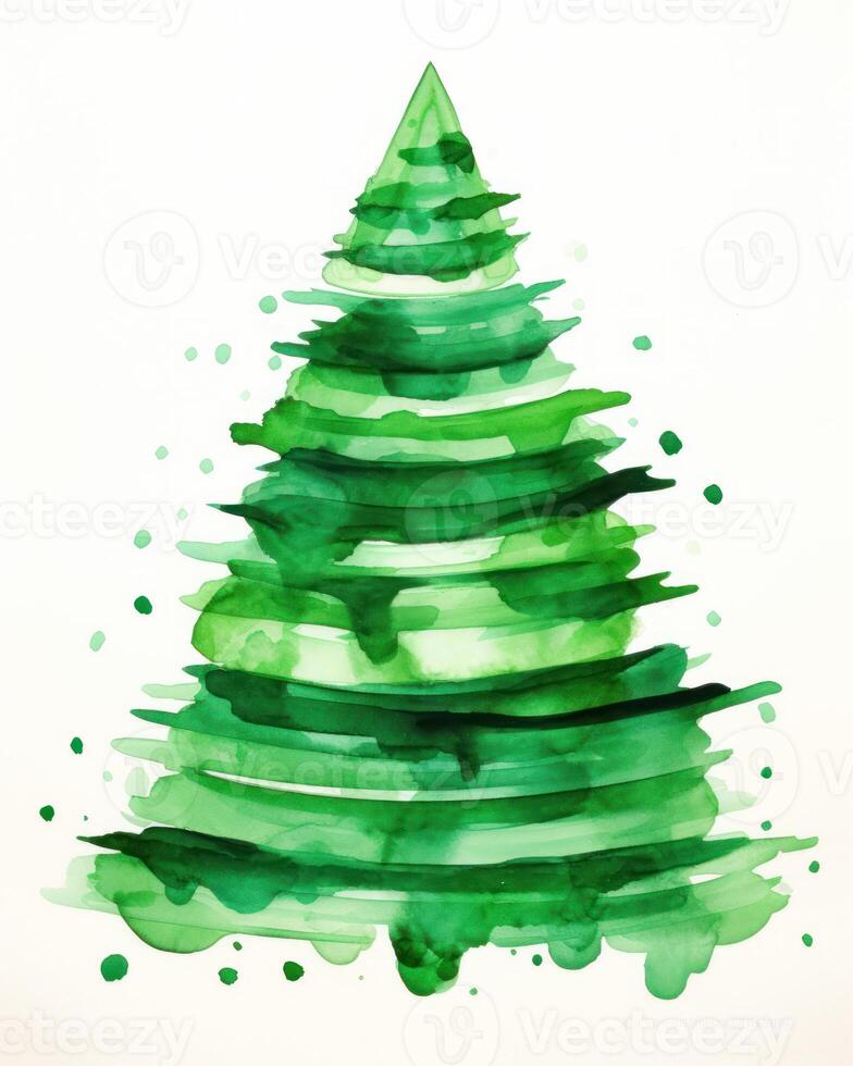 Green watercolor Christmas tree. Illustration AI Generative photo