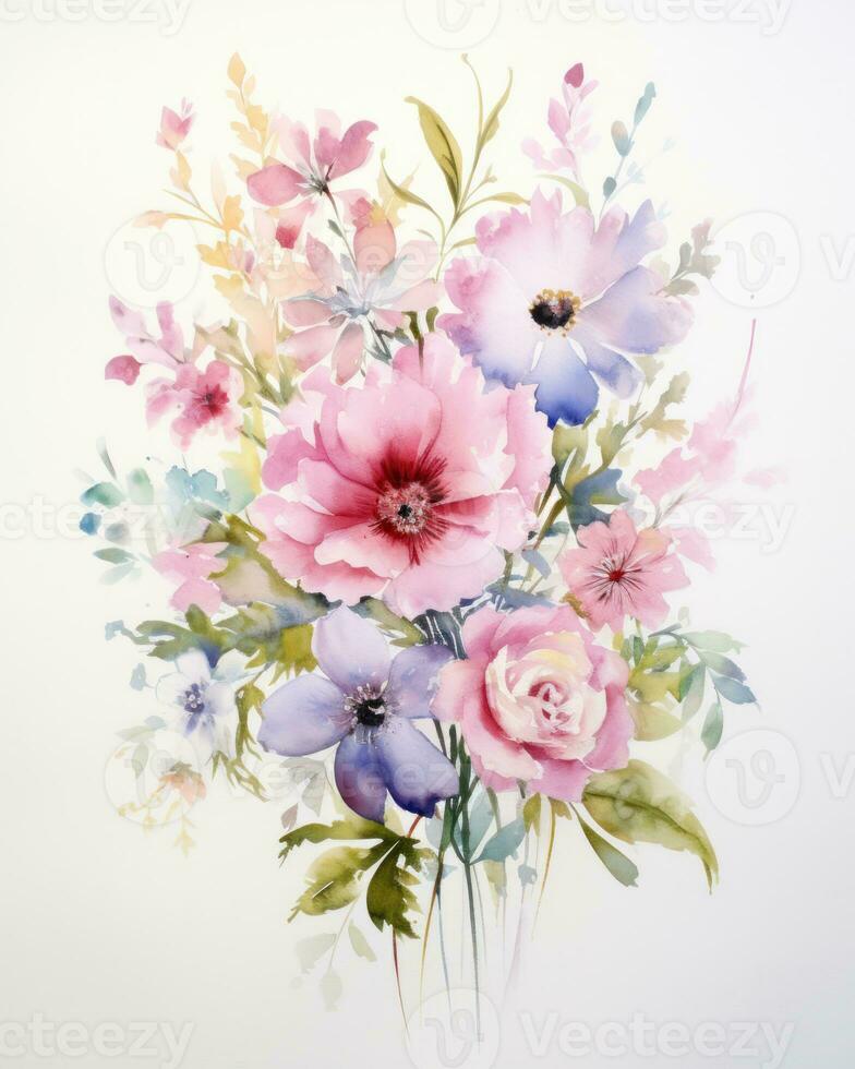 Watercolor floral background. Illustration AI Generative photo