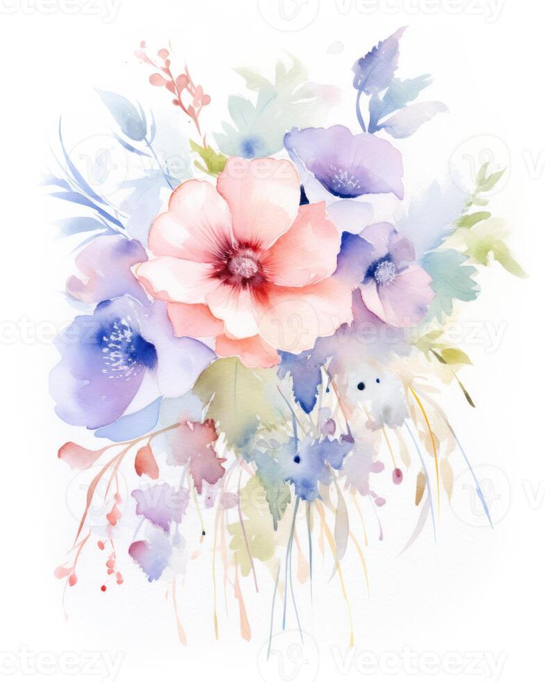 Watercolor floral background. Illustration AI Generative photo