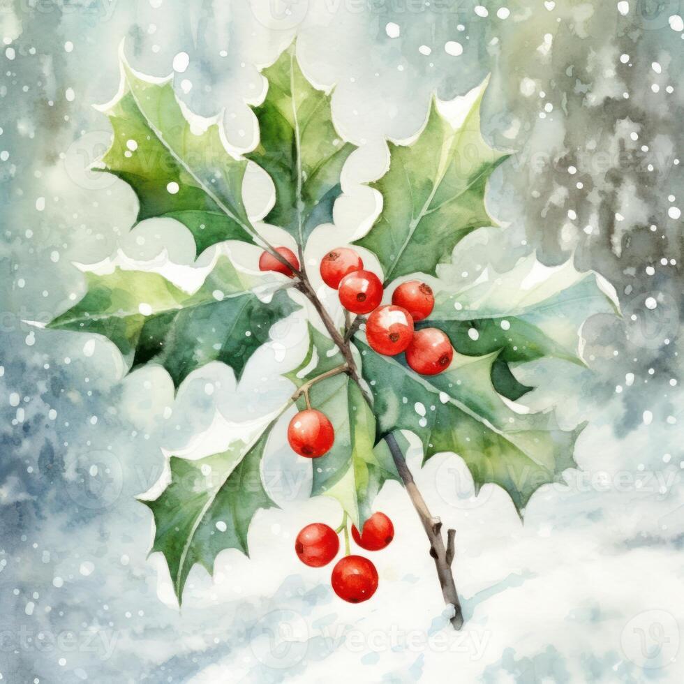 Watercolor Christmas winter background. Illustration photo