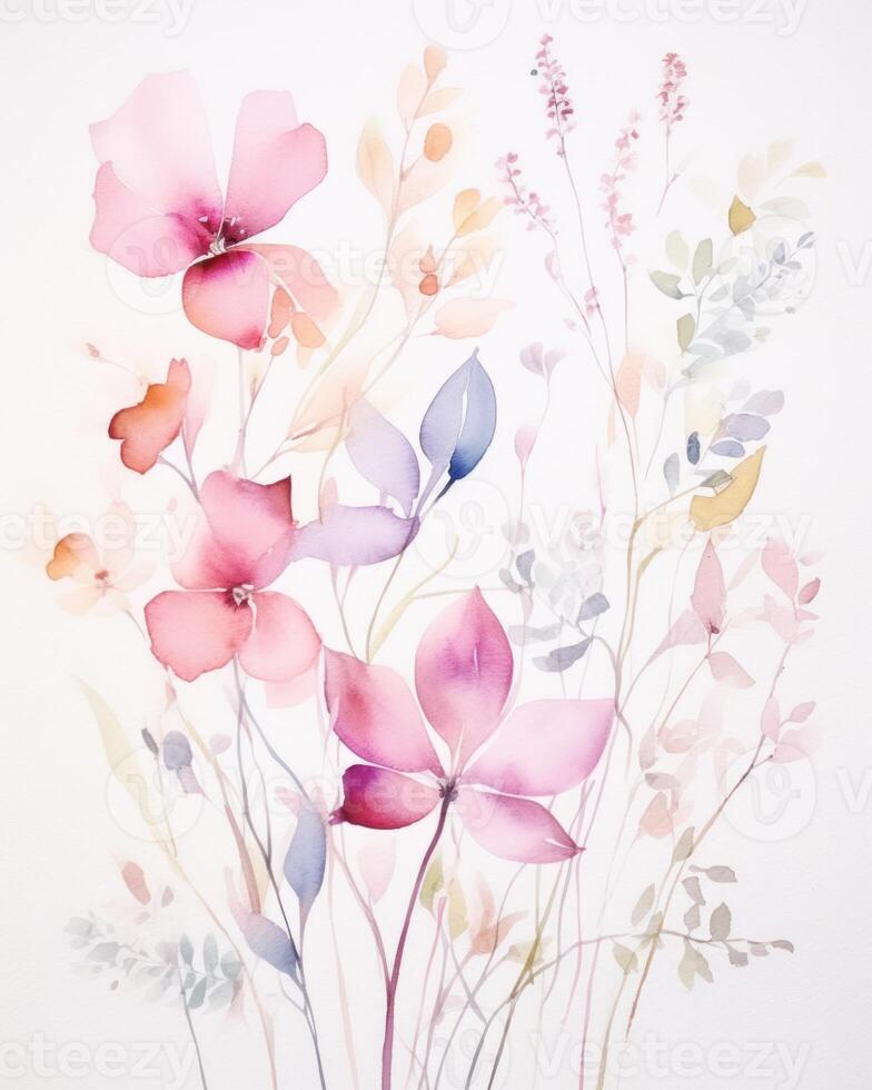 Watercolor floral background. Illustration AI Generative photo