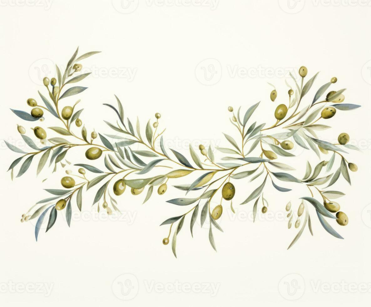 Watercolor olive background. Illustration AI Generative photo