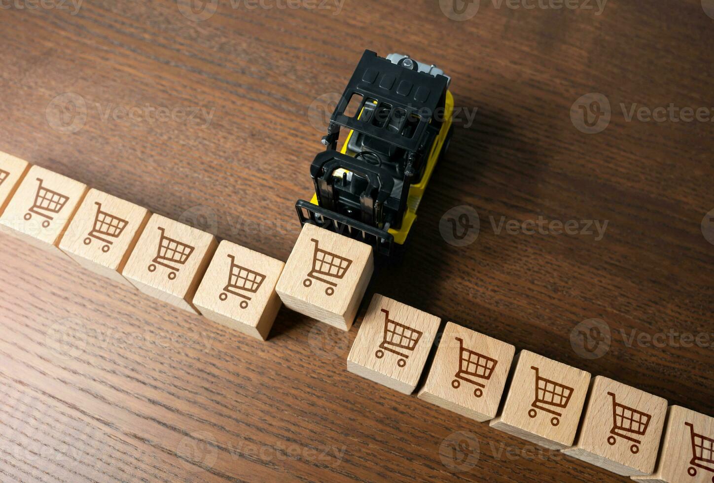 Forklift prepares delivery of orders. Online shopping. Adding items to cart. Business and industry. Logistics and transportation. Warehousing. Sign large contracts for purchase of goods photo