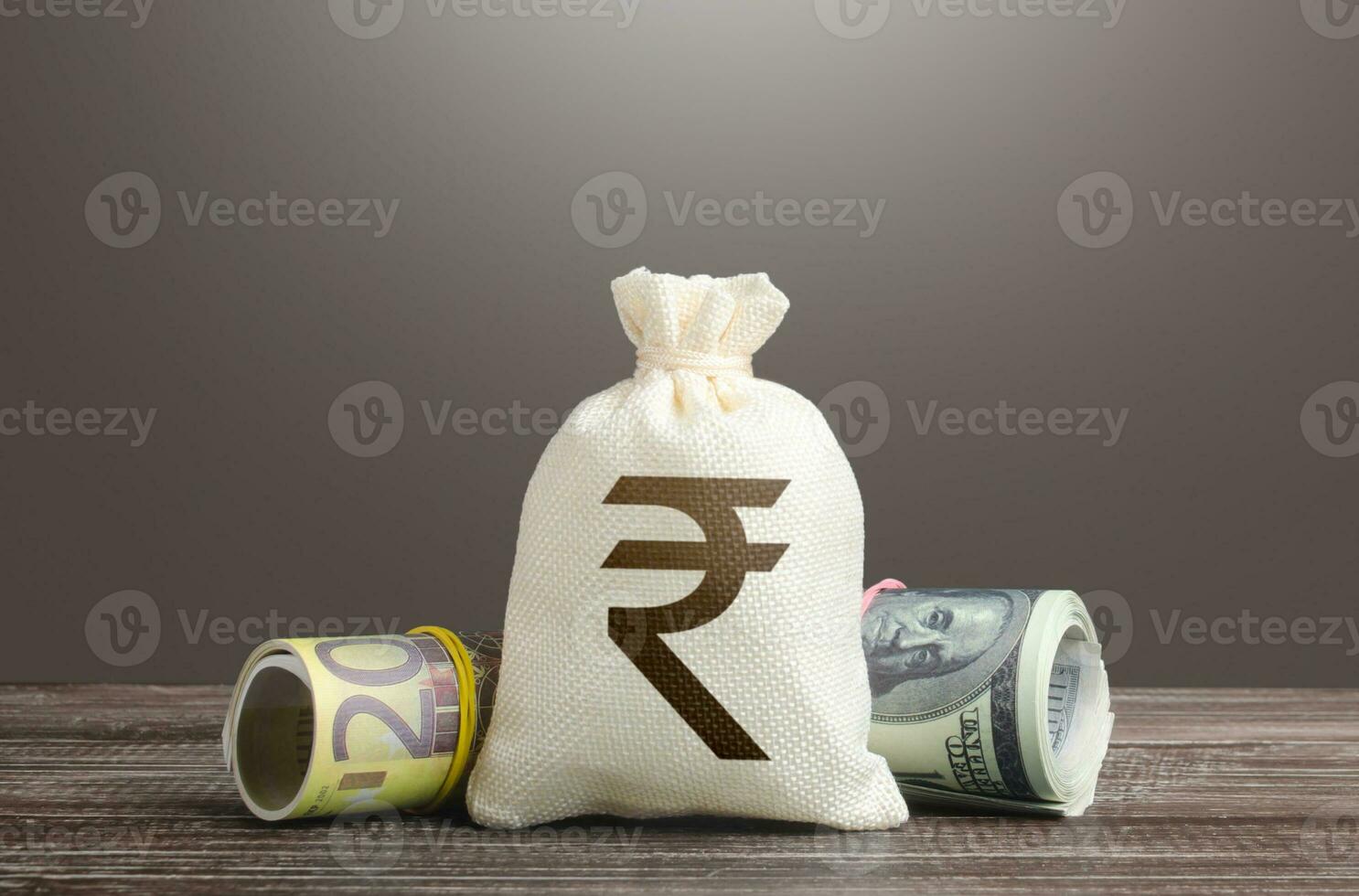 Indian rupee money bag. Deposits and savings. Loans and credits, mortgage. Funding and grants. Banks and finance. Investments, fundraising. Economics and currency exchange, stock market. photo