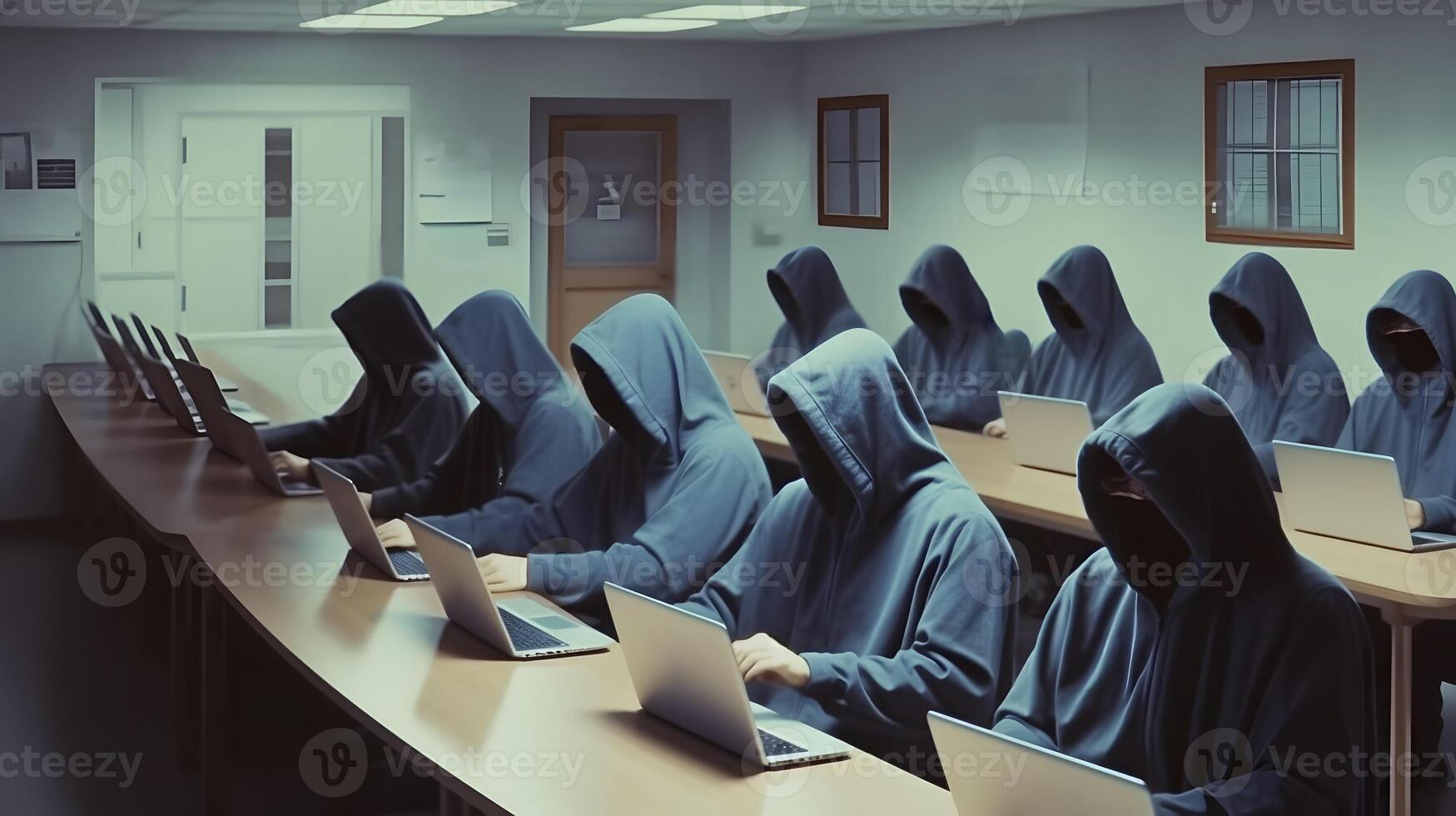 Hackers with hoodies. Hacker group, organization or association. photo