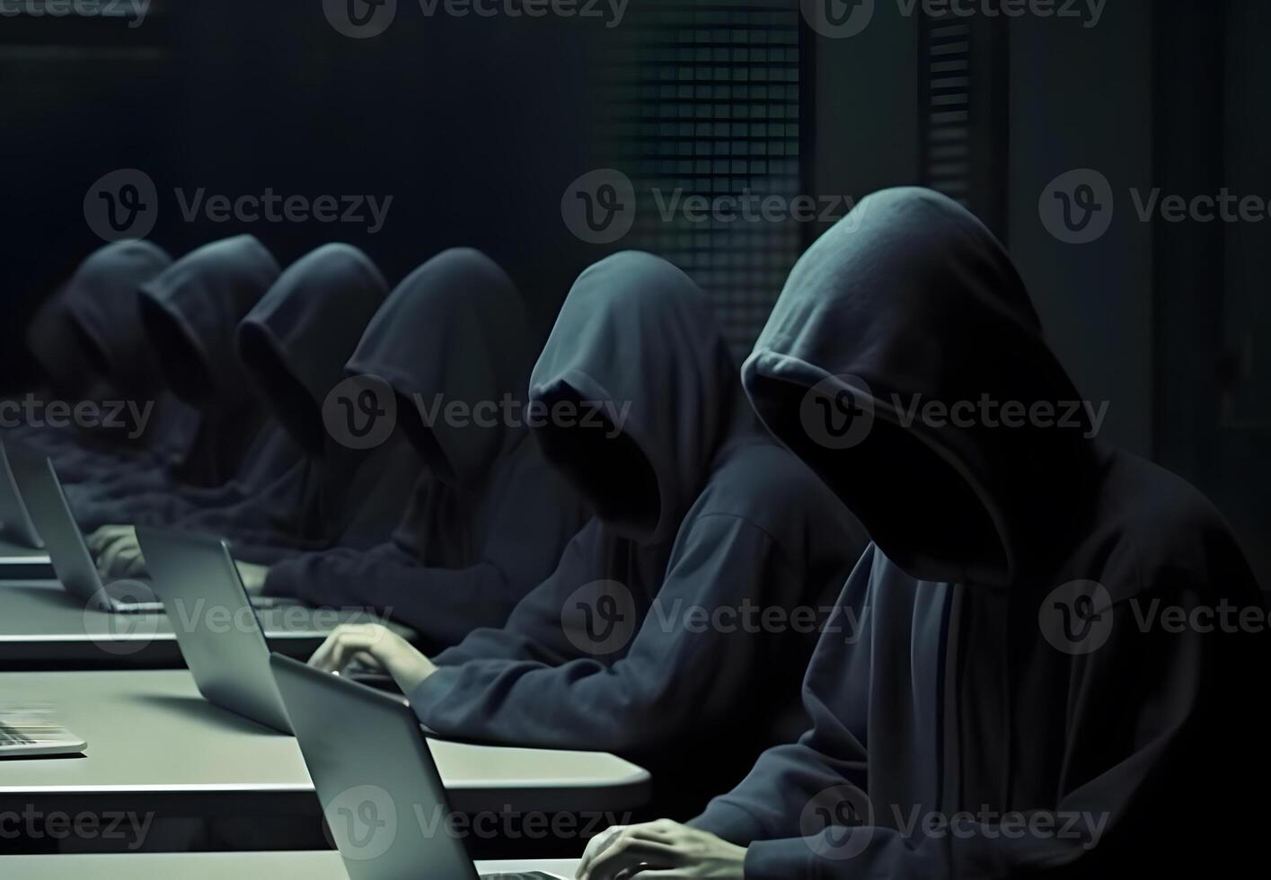 Hackers with hoodies. Hacker group, organization or association. photo