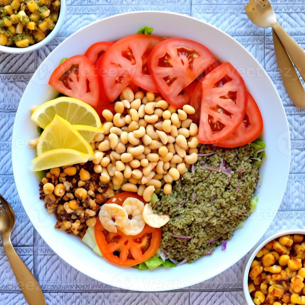 Burmese tea leaf salad called Lahpet thoke recipe. AI generated ...