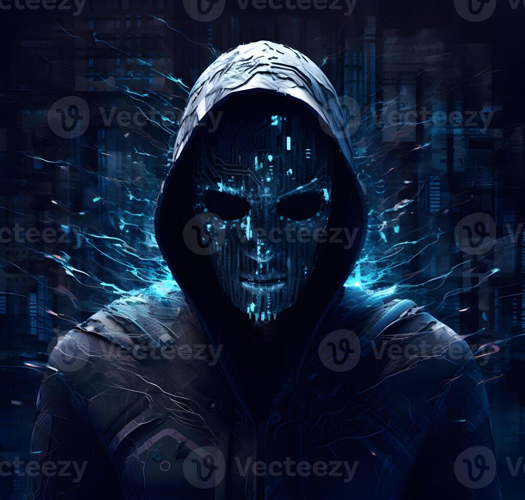 Hacker with hoodie. Concept of cybercrime, cyberattack, scammer, etc. photo