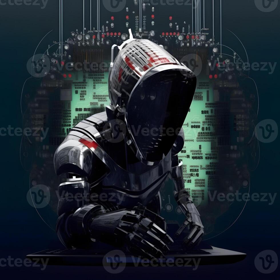 Hacker with hoodie. Concept of cybercrime, cyberattack, scammer, etc. photo