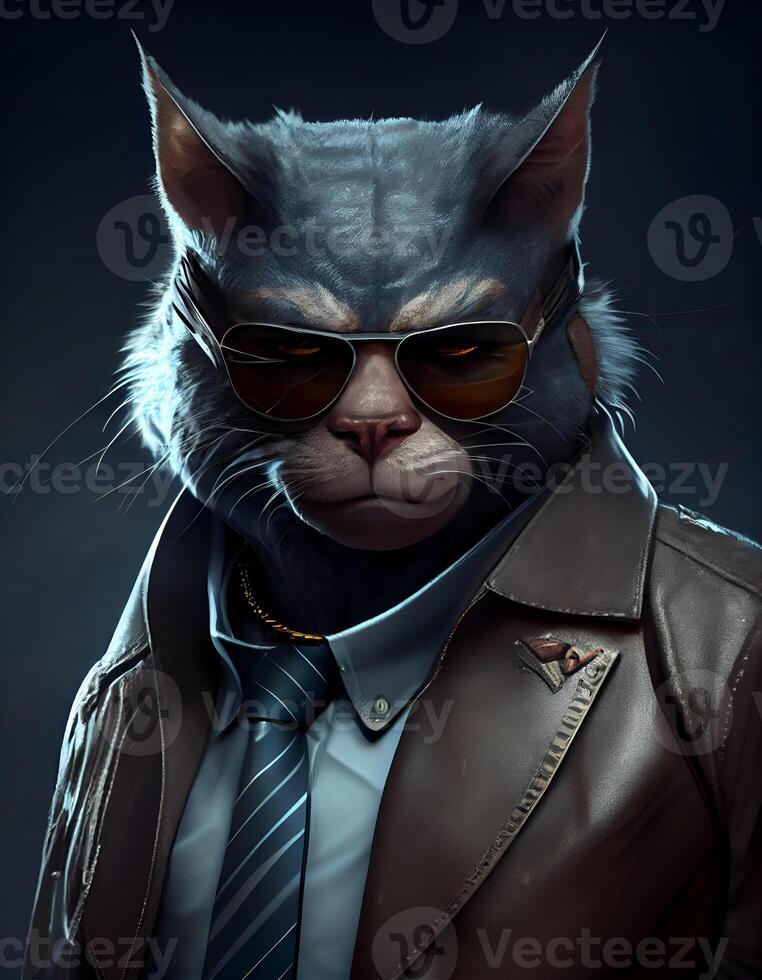 Gangster wildcat with fashionable suit coat. photo