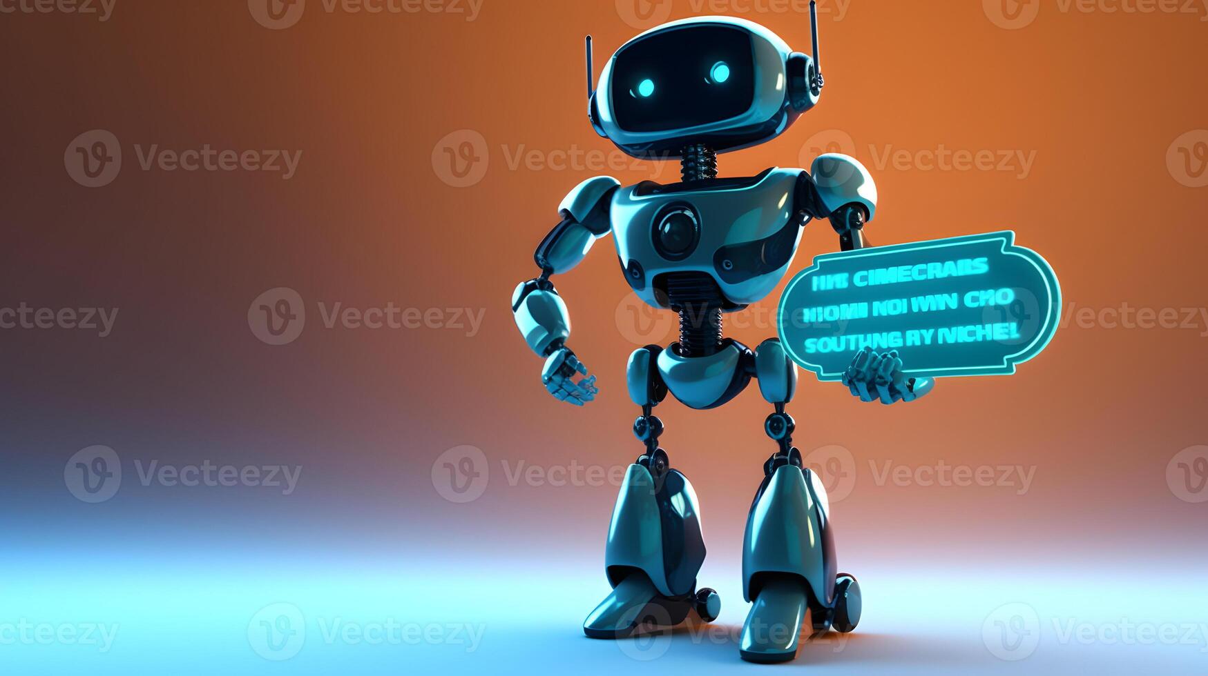 Robot with chat box. Concept of chatbot or ai assistant. photo