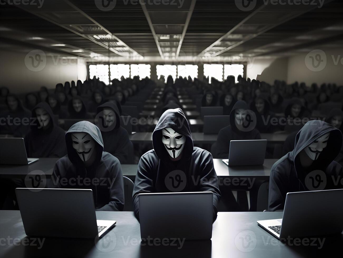 Hackers with hoodies. Hacker group, organization or association. photo