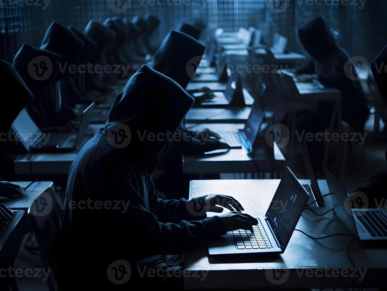 Hackers with hoodies. Hacker group, organization or association. photo