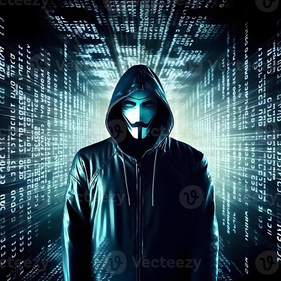 Anonymous hacker. Concept of cybercrime, cyberattack, dark web. photo