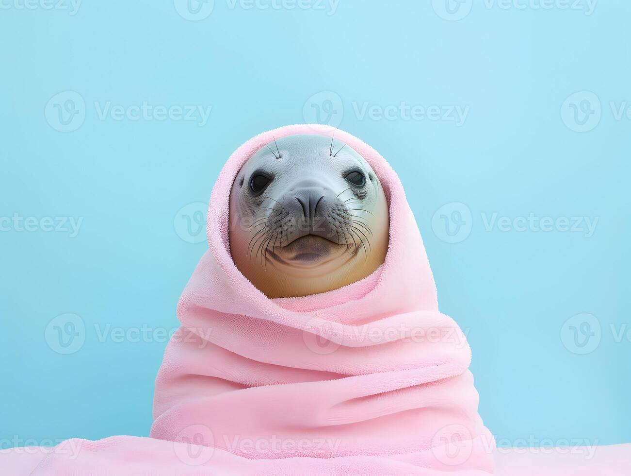 Adorable seal with towel wrapped. AI generated photo