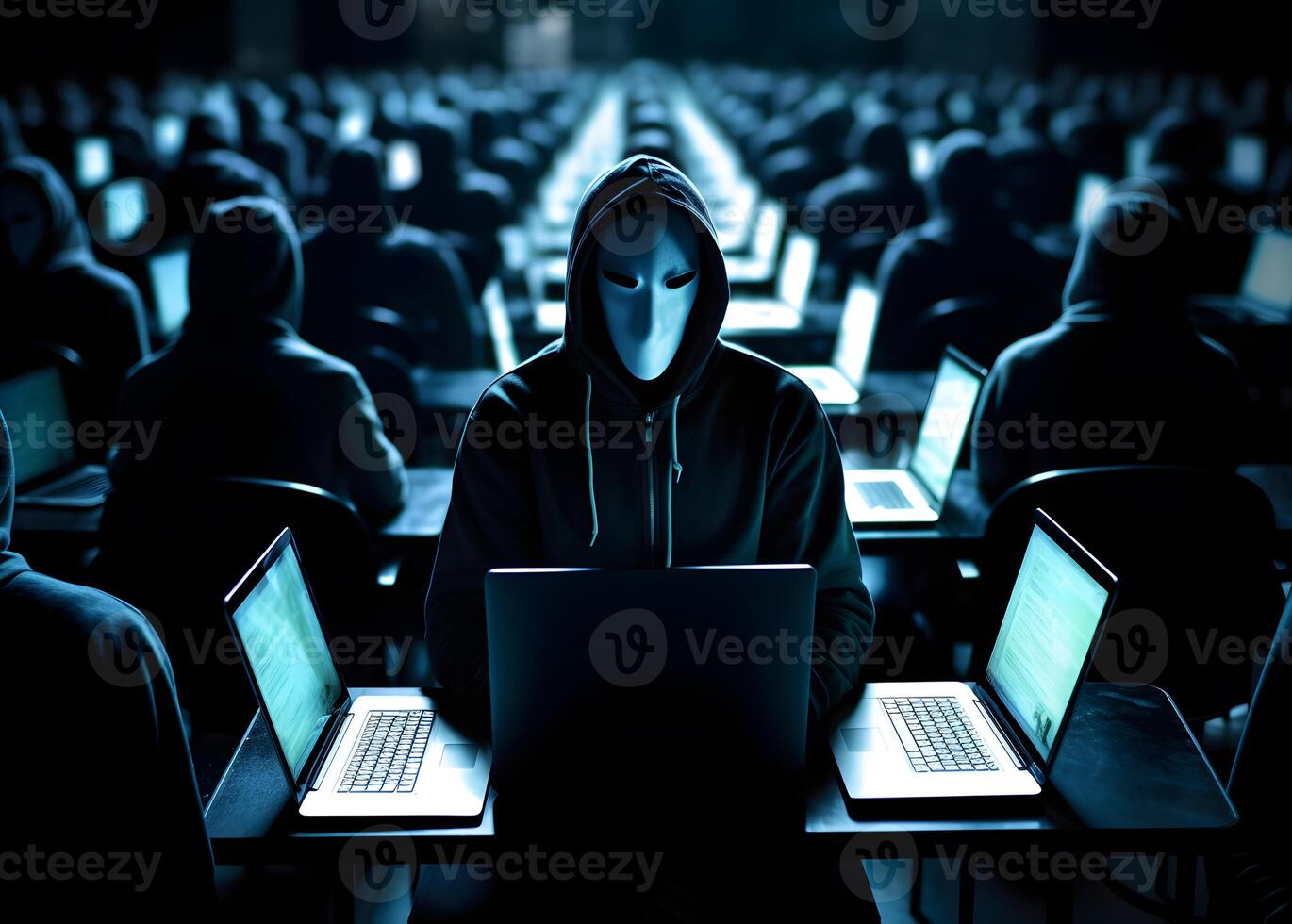 Hackers with hoodies. Hacker group, organization or association. photo