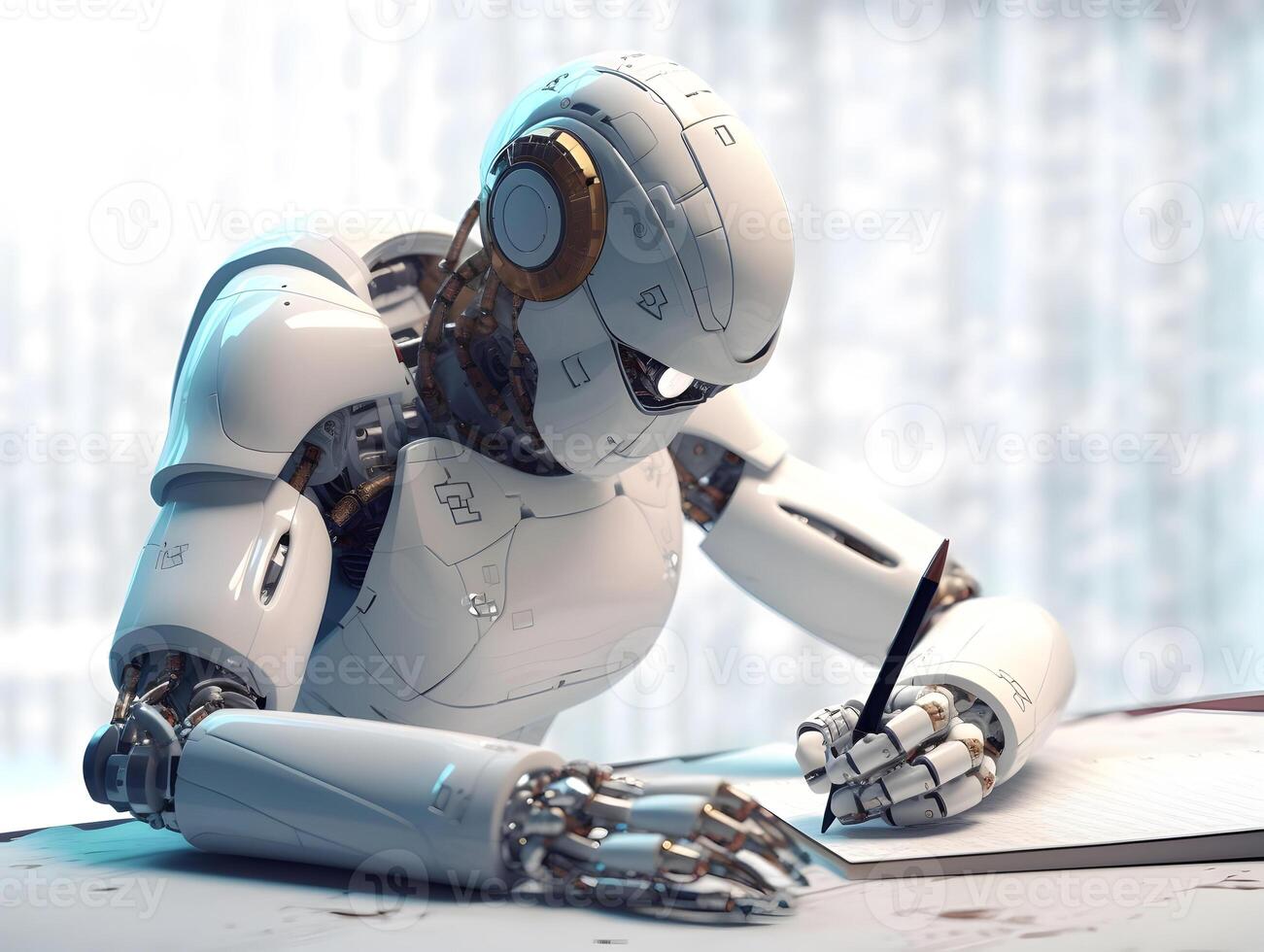 Robot writing. Concept of AI writing assistant. photo