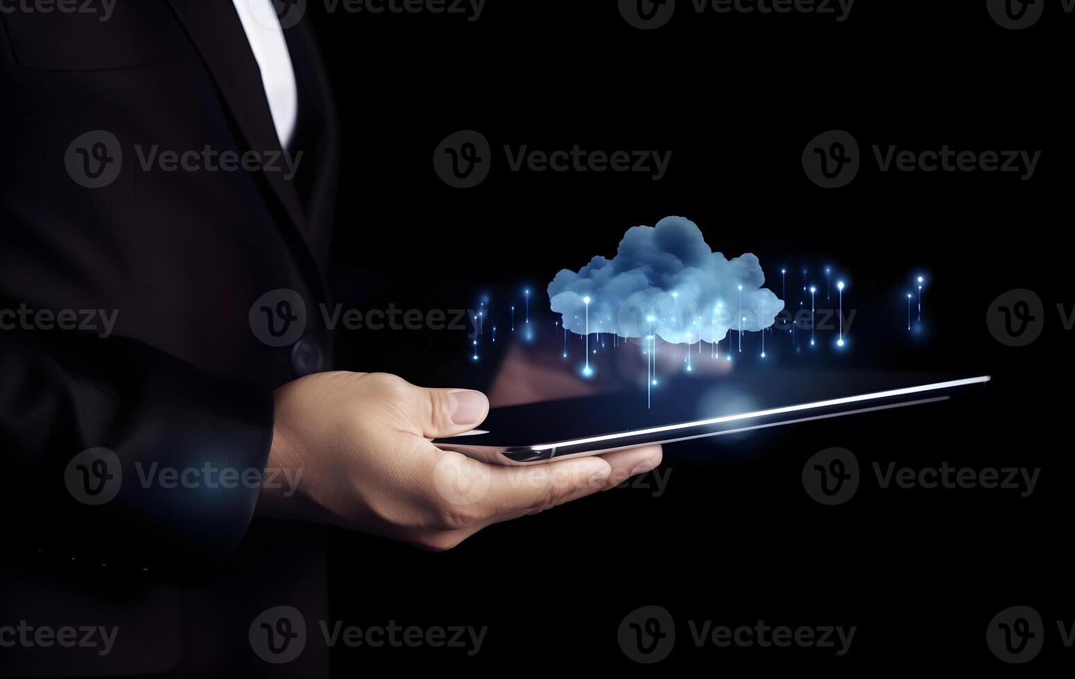 Cloud data storage, cloud computing and data transfer concept. photo