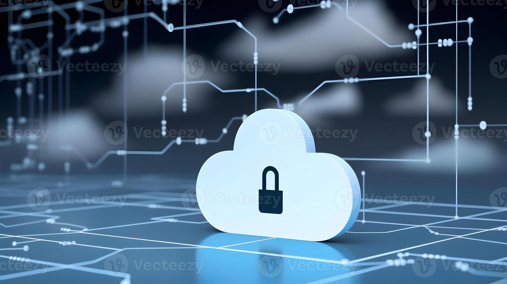 Cloud data storage, cloud computing and data security concept. photo