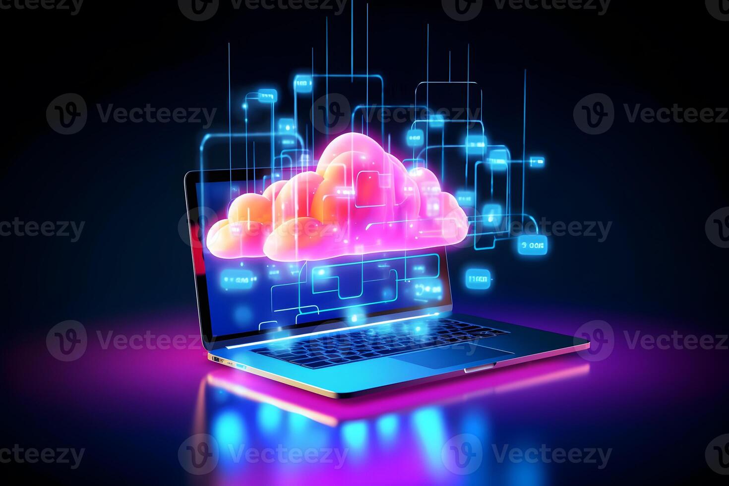 Cloud data storage, cloud computing and data transfer concept. photo