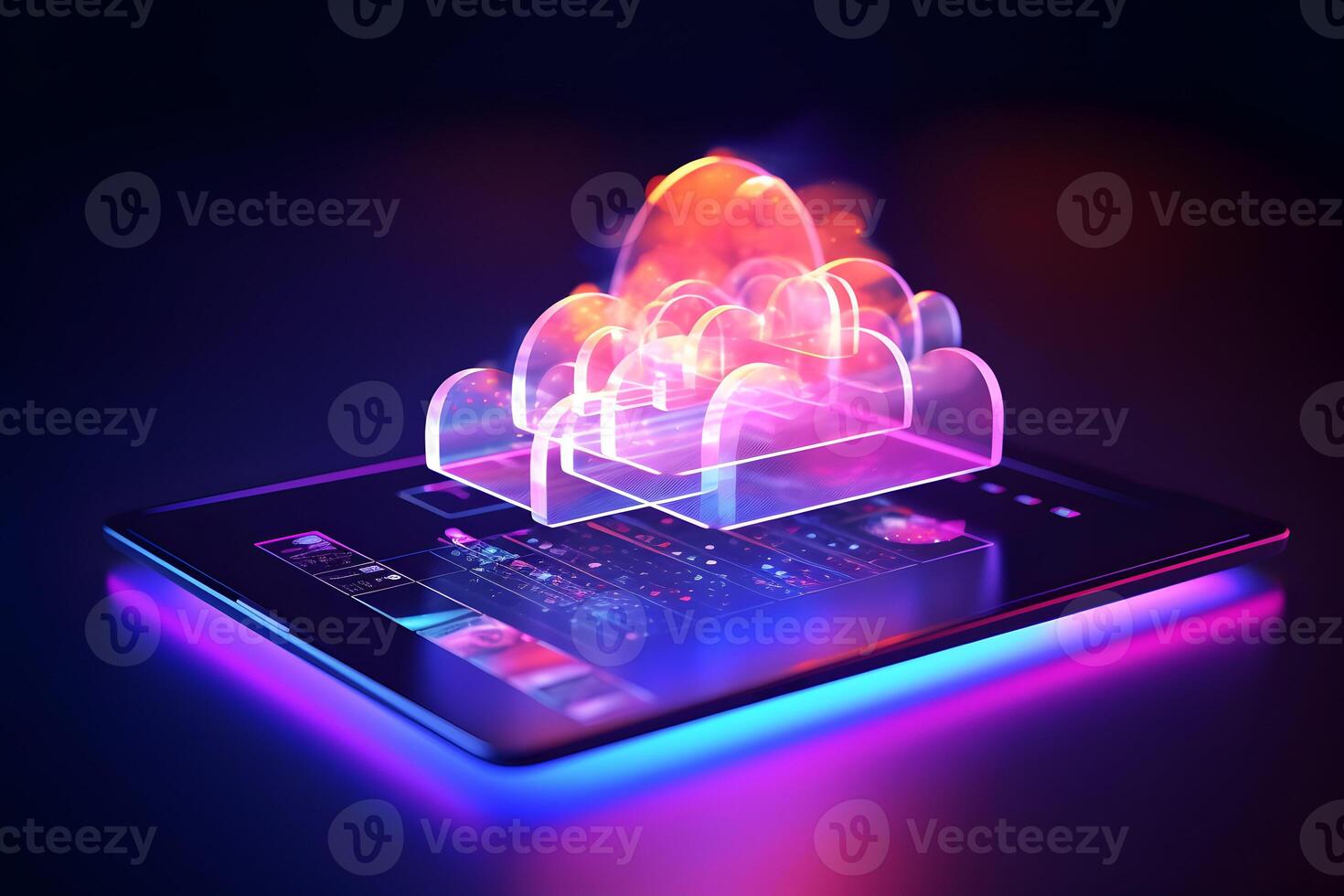 Cloud data storage, cloud computing and data transfer concept. photo